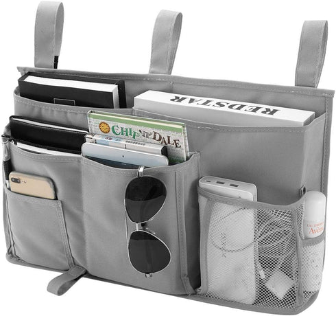 Bseash Bunk Bed Organizer, Bedside Caddy Hanging Storage Bag with 8 Pockets for College Dorm, Baby Bed Rails (Gray)