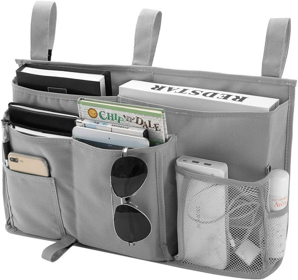 Bseash Bunk Bed Organizer, Bedside Caddy Hanging Storage Bag with 8 Pockets for College Dorm, Baby Bed Rails (Gray)