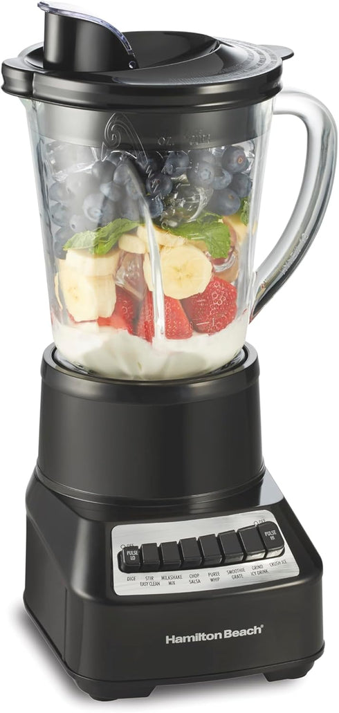 Hamilton Beach Wave Crusher Blender for Shakes and Smoothies, 40 Oz Glass Jar, 700 Watts, Black & Stainless Steel