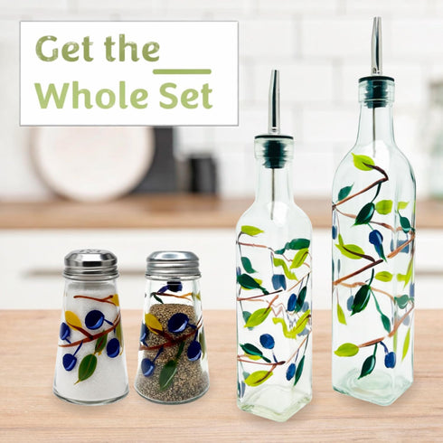 8 oz Glass Olive Branch Oil/Vinegar Glass Cruet for Kitchen, Olive Oil Dispenser With Stainless Steel Spout for Easy
