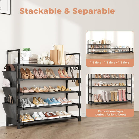 5 20-25 Closet, Tier Shoe Rack, Shoe Organizer Storage for Pair Boot and Sneaker, Stackable Free Standing Shoe Shelf