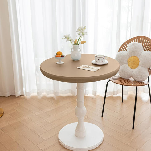 24 Inch Coffee,24"Dia) Round Fitted PU Tablecloth with High Elastic Edge Dia Waterproof Oil Proof Table Cloth
