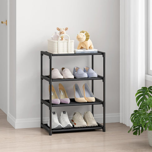 4 Tier Small Shoe Rack, Narrow Stackable Kids Toddler Adult Shoe Storage Organizer Shelf for Closet Floor Entryway Bedroom, Space Saver Shoe Rack Organization Shelves by Autonomier