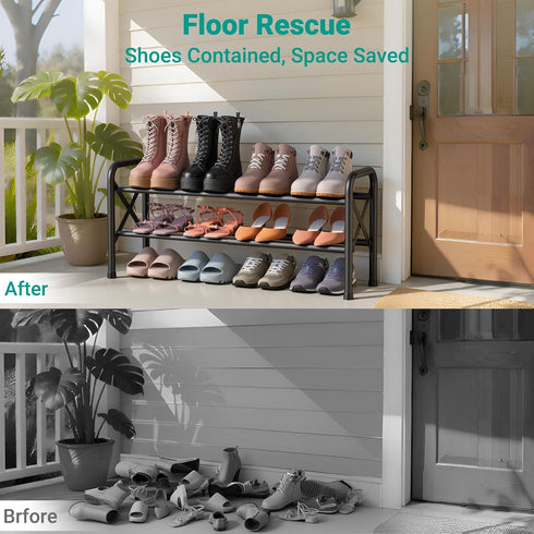 2-Tier Closet YEASHEIN Expandable Shoe Rack for Floor, X-Frame Metal Small Shoe Rack for Entryway, Adjustable Shoe