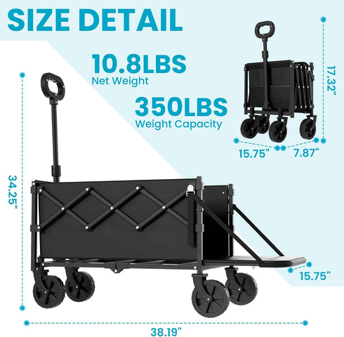 350lbs Small Collapsible Wagon with Tailgate, Wagons Carts Foldable with Capacity, Lightweight Portable Utility Wagon
