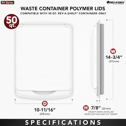 Rev-A-Shelf 50 Qt Under Sink Garbage Can Lid, Replacement Plastic Trash Bin Lid, Silver