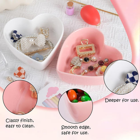 WHJY Cute Heart Shaped Bowls Set of 2, White Candy Dish, Cute Candy Bowl for Date Night, Valentines Day