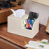PU Leather Square Tissue Box Cover, Multi-Functional Holder for Tissue and Remote Control Storage
