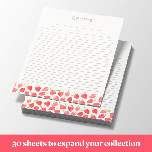 Jot & Mark Recipe Card Paper Full Page 8.5x11 with Crystal Clear Protectors for 3 Ring Binder, 30 Count