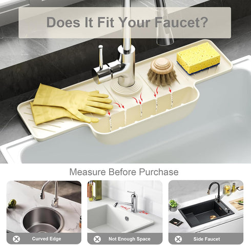 JOYNAVIOR 5 Silicone Faucet Mat with Sponge Holder, Sink Splash Guard, Faucet Draining Mat for Kitchen Bathroom, Slope