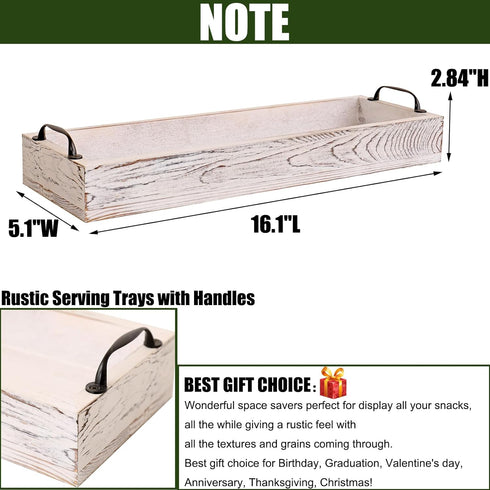 16 Inch Rustic Wooden Serving Trays Rectangular with Handle,Ottoman Tray for Living Room Long for Serving