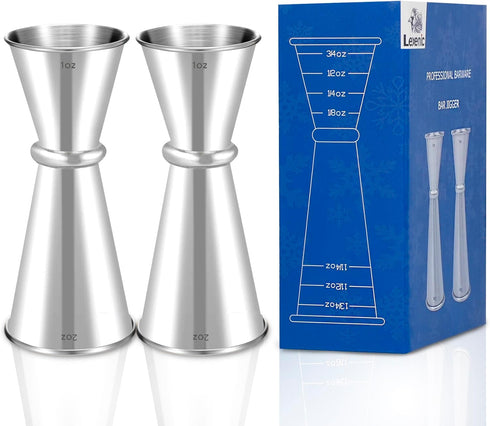 Lexenic 1oz 2oz Japanese Jigger, 7 Measurements Inside, Premium Stainless Steel Heavy-Duty Bar Accessories, Pack 2