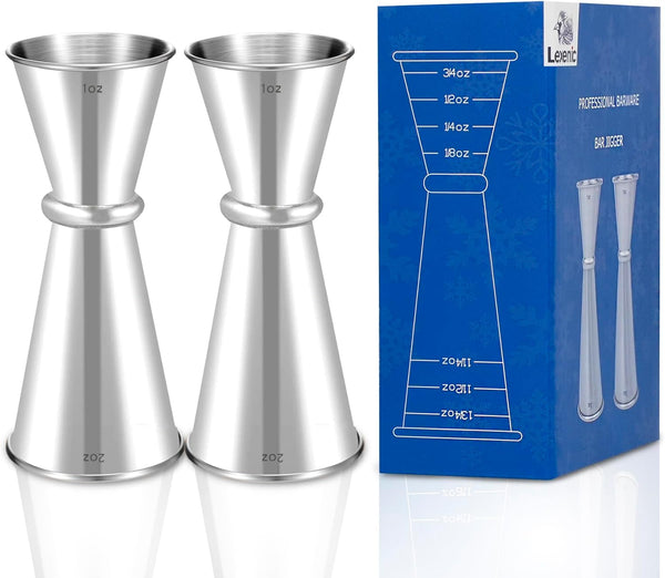 Lexenic 1oz 2oz Japanese Jigger, 7 Measurements Inside, Premium Stainless Steel Heavy-Duty Bar Accessories, Pack 2