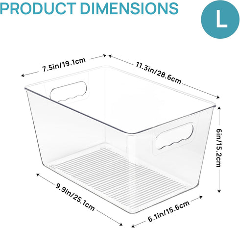 Vtopmart Clear Plastic Pantry Organizer Bins, 6 PCS Food Storage Bins with Handle for Refrigerator, Kitchen, Freezer