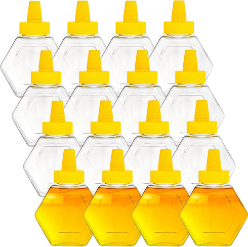 Elsjoy 16 Pack Plastic Honey Bottle Jars, 7 Oz Squeeze Bottles Empty