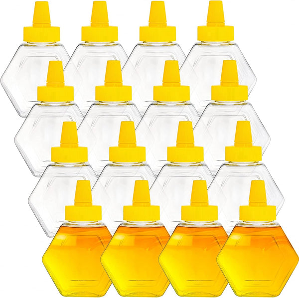 Elsjoy 16 Pack Plastic Honey Bottle Jars, 7 Oz Squeeze Bottles Empty