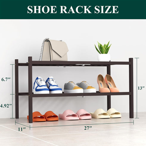 2 Closet, Smiry Shoe Rack, Tier Thick Bamboo Shoe Organizer, Stackable Free Standing Wooden Shoe Storage Shelf