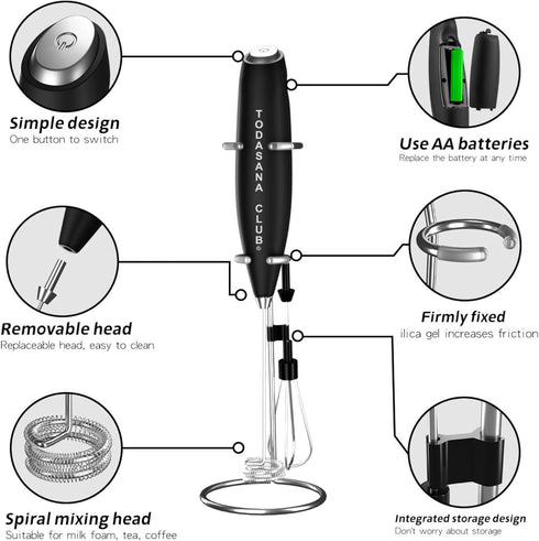 2024 Milk Frother Wand | Best Double Whisk Milk Frother Handheld | High Powered 19000rpm/min With Improved Motor Electric | Drink Mixer For Coffe, Cappuccino, Frappe, Matcha & More by TODASANA CLUB