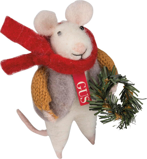 Primitives by Kathy Mouse - 4.25 Inches Tall Gus with Wreath Seasonal Decor