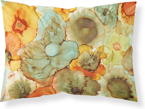 Caroline's Treasures 8969PILLOWCASE Abstract Flowers Teal and Orange Fabric Standard Pillowcase