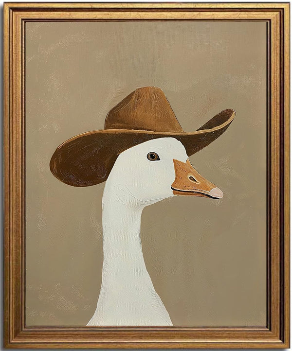 KBKBART Gold Framed Wall Art Decor, Silly Cowboy Goose Poster Wall Art