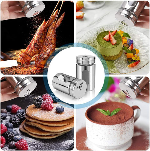 Accmor 2pcs Stainless Steel Salt and Pepper Shakers, Adjustable Pour Holes, Silver Spice Dispenser