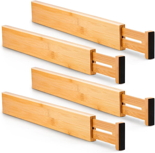 Utoplike 4 pcs Bamboo Kitchen Drawer Dividers, Adjustable Organizers for Kitchen and Bathroom
