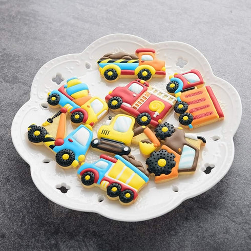 Transportation/Vehicles Cookie Cutters with Matching Stencils - Set of 16, Truck, Tractor, Fire Engine, Excavator