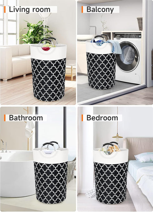 Large Laundry Basket Hamper Bag, Collapsible Tall with Handles, Waterproof Storage for College Dorm, Family (Black) 115L