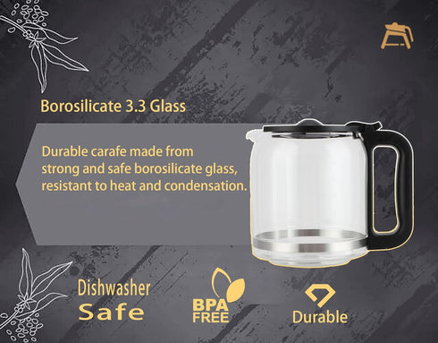 14 Cups Glass Coffee Maker Replacement for Mr. Coffee, BPA-Free, Food Safe, Heat-Resistant Handle