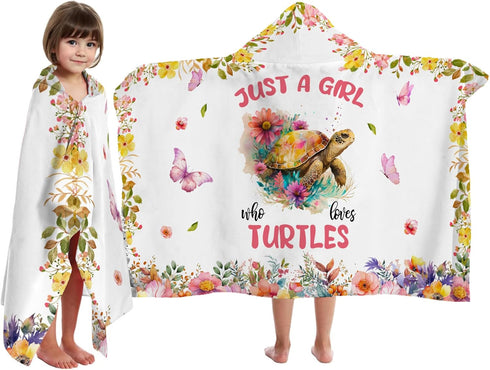 Caiibaoob Swimming Turtle Hooded Bath Towels for Girls,Soft Cotton Shower Beach Blanket (Turtle)