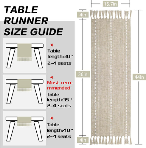 15.7 36 inches, (44'' Bedside Table Runner x Rustic Linen Small Coffee Table Cover Cloth, Nightstand Cover for Top