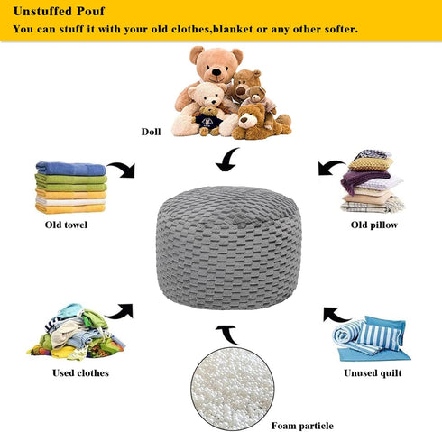 20x20x12 Inches Fur Ottoman Stool Unstuffed Footstool Cover Pouf Foot Rest Round Poof Seat Floor Bean Bag Chair