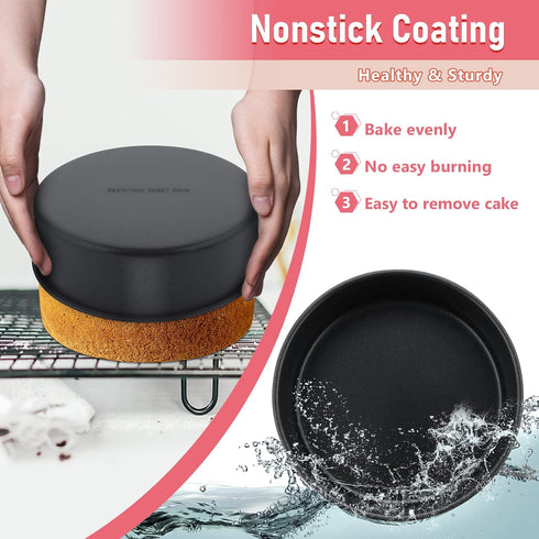 E-far 6 Inch Cake Pan Set of 3, Nonstick Stainless Steel Small Round Cake Pans for Baking Layer Cakes, Non-toxic