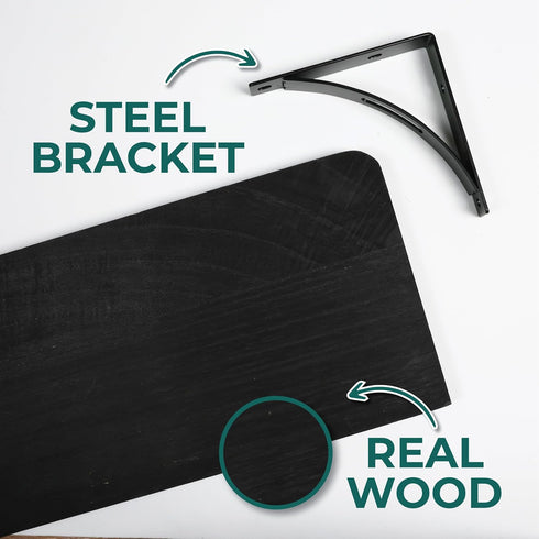 Reinforced Steel Bracket Black Shelves for Bathroom Wall - Easy to Install, Template and Video Included - Black Shelf