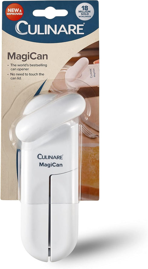 MagiCan Manual Can Opener - Heavy Duty Kitchen Gadget for Effortlessly Opening Cans, White Stainless Steel