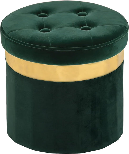xuperbonus Small Ottoman with Storage,Folding Round Ottoman with Gold Trim,Velvet Storage Stool,Foot