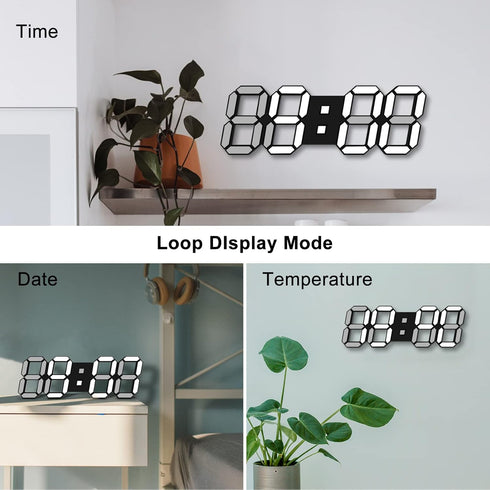 3D Snooze Dimmable 12/24 (15 Inch, Deeyaple Led Digital Alarm Clock Small Wall Clock Time Memory Date Temperature