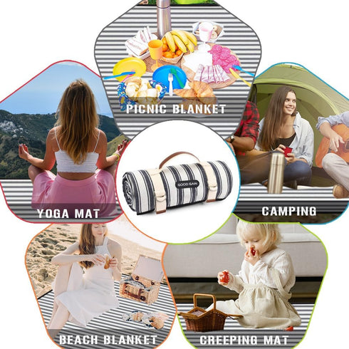 G GOOD GAIN Waterproof Picnic Blanket Portable with Carry Strap for Beach Mat or Family Outdoor Camping Party (Berry