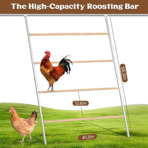 ANNDING 55 Inch Large Chicken Roosting Bars, Chicken Perch for Coop with Metal Frame, Sturdy Roosting Ladder for Hens