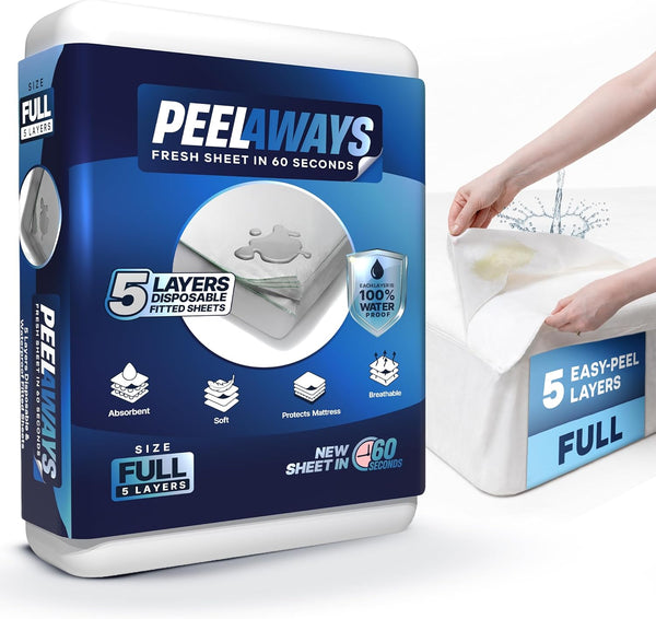 Peelaways Incontinence Bed Sheets & Waterproof Mattress Protector 5-Layer Disposable Fitted Sheets