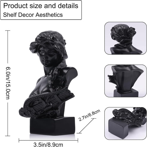 LCCCK 6" H Black Greek Mythology Bust Statue, Resin Aphrodite Statue and Sculpture for Coquette Room Decor, Dark Academia Room Decor, Bookshelves, Shelves, Partition, Coffee Table Centerpiece by LCCCK