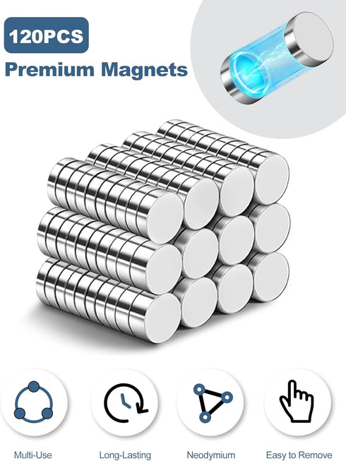 SMARTAKE 120 Pcs Refrigerator Magnets, 10x2.6mm Small Round Fridge Magnets for Home, Kitchen, Office and School (Silver)
