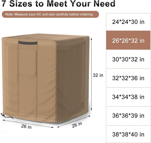 Mrrihand Waterproof Heavy Duty Central Air Conditioner Cover for Outside Units, Brown, Large AC Cover for Winter