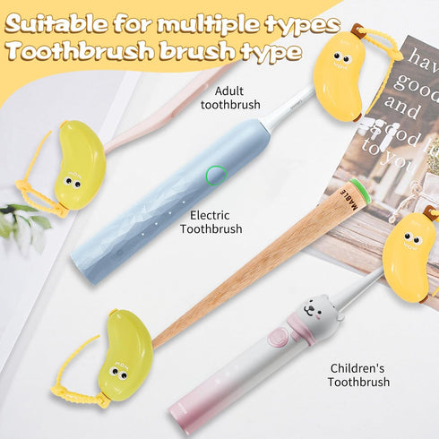 braxan 4 Pcs Banana Toothbrush Cover, Banana-Shaped Toothbrush Travel Case with Toothpaste Dispenser, Portable Brush