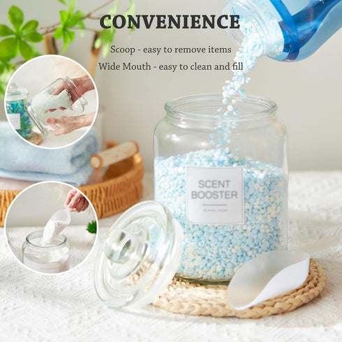 Half Gallon Glass Jars, Large Airtight Containers with Scoop and Labels for Laundry, Kitchen, and Pantry Storage, Set