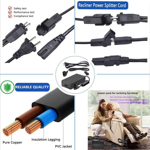 Universal Power Cord for Recliner Chair - 29V 2A 2 Pin AC/DC Power Supply Transformer for Electric Recliner