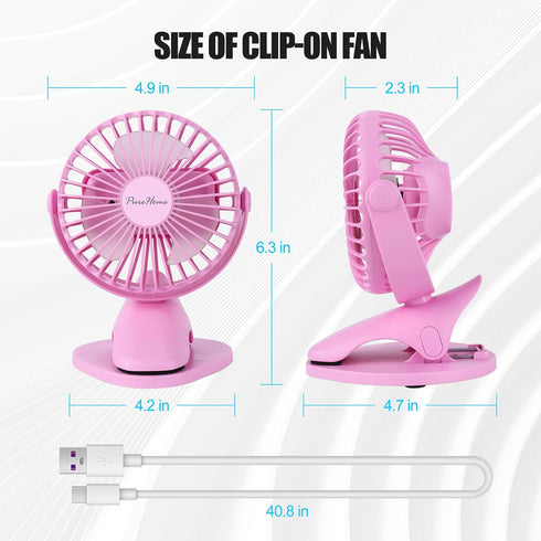 Portable Clip Fan, Battery Operated Mini Table Fan with 3 Speeds, 360° Rotation, Ultra Quiet (Pink)