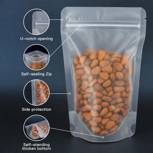 100 Pcs Resealable Bags, 3.9" x 5.9" Matte Stand Up Food Bags for Packaging Products, Herbs, Snacks, Tea, Spices