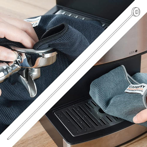 CAFEMASY Barista Cleaning Towel with Hook, Pack of 3pcs Soft Microfiber Cloth for Espresso Machine
